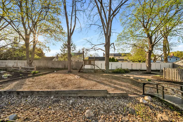 Stone garden bed and bridge